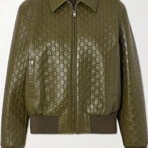 Gucci Khaki Green Embossed Bomber Jacket